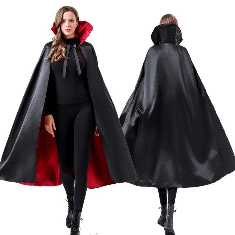 Halloween Adult Reversible Cloak Red Black Stand Collar Death Vampire Pirate Costume Role Play