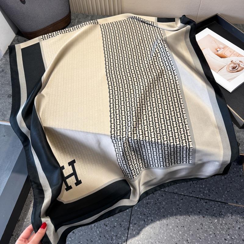 Simulation silk scarf female Lijing forging silk scarf Korean version simple and versatile beach scarf with travel shawl printing