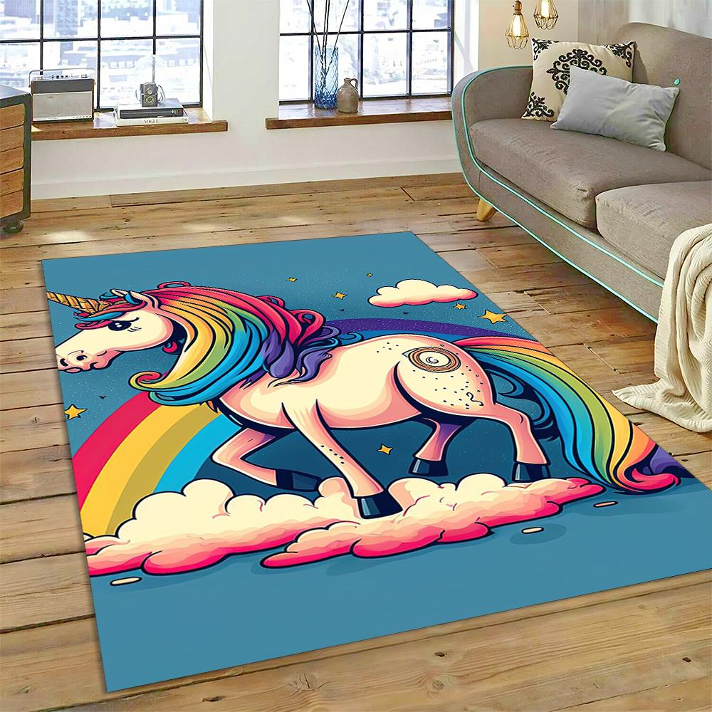 Cute Unicorn Girl Gift Cartoon Carpet Rug for Home Living Room Bedroom Sofa Doormat Decor,Kid Play Area Rug Non-slip Floor Mat