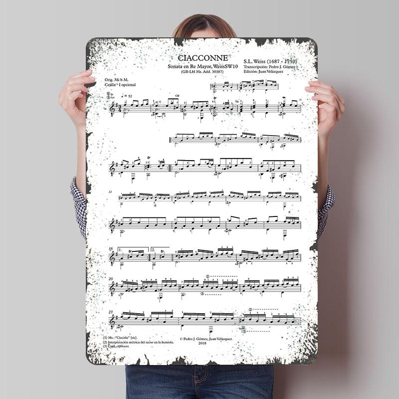 

Ciacconne Sheet Music By SL Weiss Poster Customized Wall Art Vintage Metal Signs Retro Tin Plaque for Man Cave Wand Deko Decor 7.9x11.8In(20x30cm)