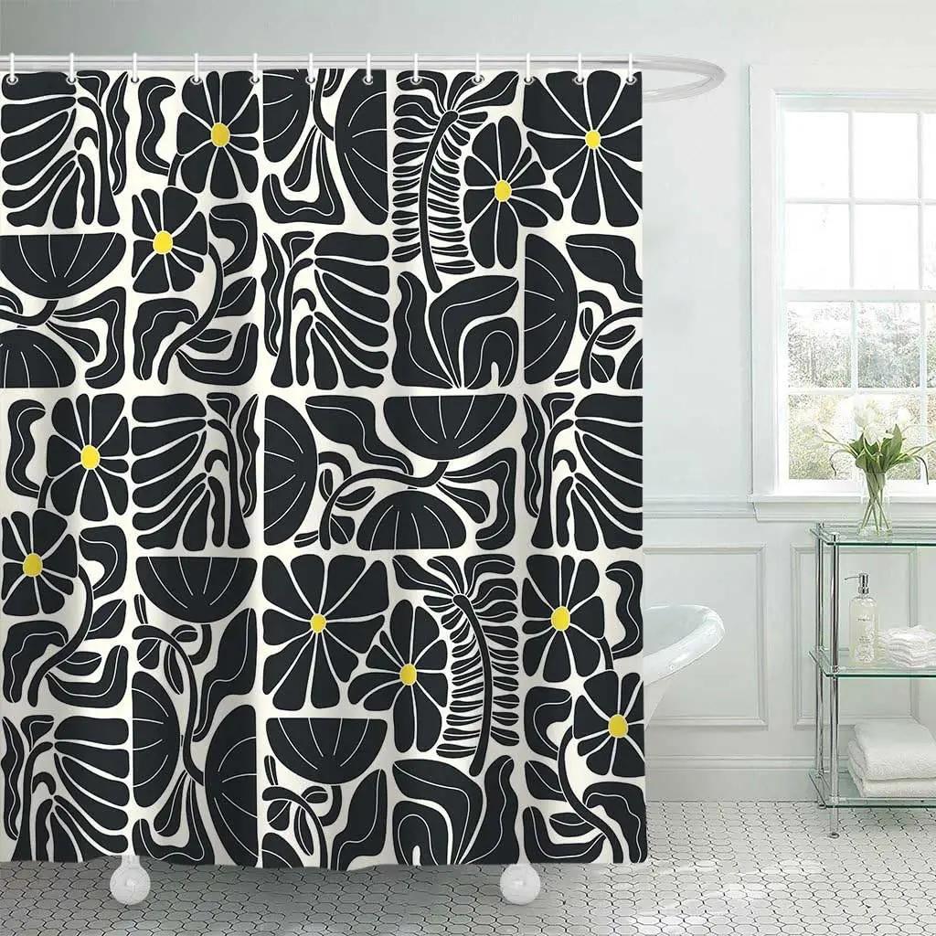 Retro Kwiat Roślina Geometryczna Estetyka Zasłona Prysznicowa Dekoracja Łazienki Abstrakcyjna Kolorowa Kwiatowa Zasłona Prysznicowa 180x180cm