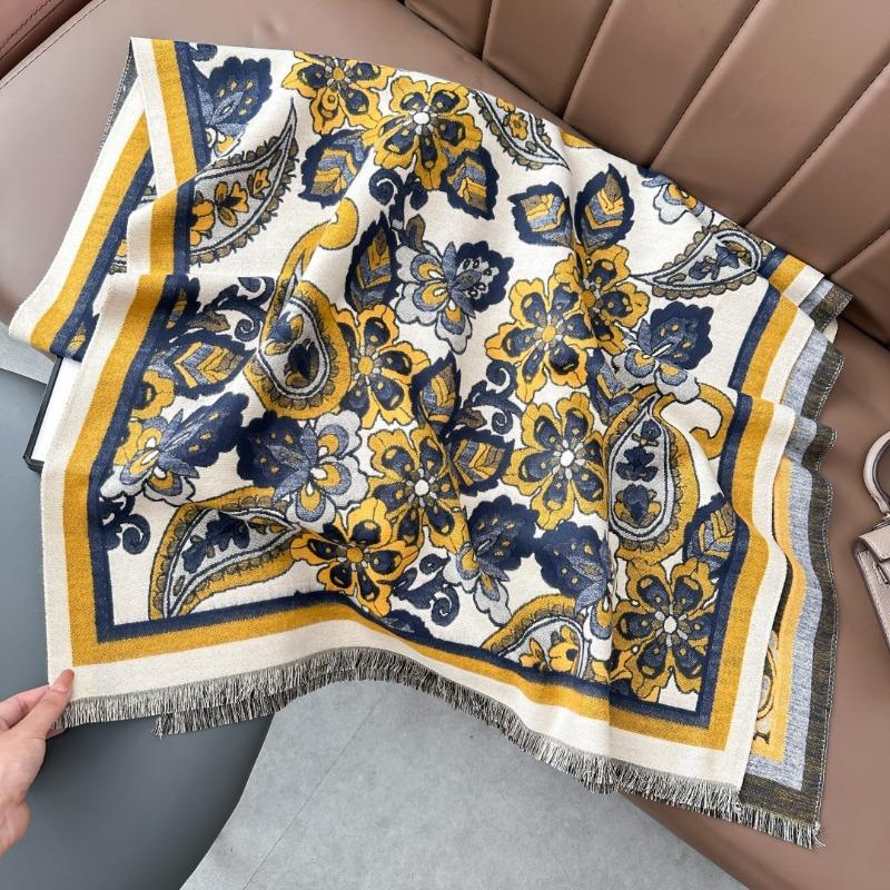 Travel warm thickened double-sided cashew jacquard imitation cashmere scarf temperament versatile retro shawl spring and autumn