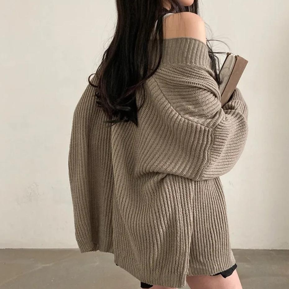 Vintage Oversize Cardigan Sweater Women Casual Loose Lazy Wind Korean Fashion Long Sleeve Lady Simple Tops Design Cardigan