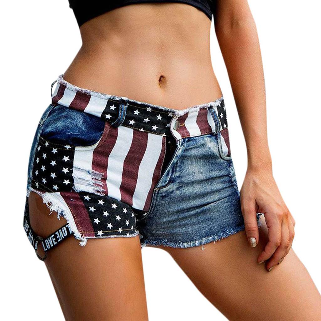 Buy Women America Flag Denim High Waist 