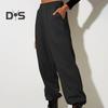 Women Pants High Elastic Waist Ankle Banded Solid Color Casual Soft Warm Pockets Loose Spring Fall Sweatpants Jogging Trousers