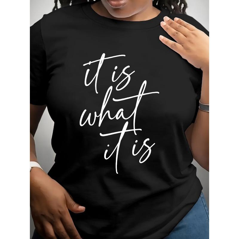 T-shirt à Motif Imprimé Naturel Style Calligraphie Manuscrite Minimaliste Tailles Européennes, Vêtements pour Femmes, Manches Courtes Décontractées pour Femmes