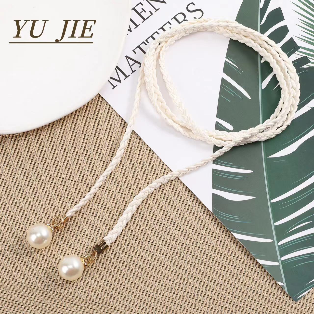 

Жемчужная цепочка на талию, элегантный винтажный тонкий ремень из искусственной кожи с узлом для женщин, вечерние платья, брюки белый