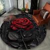 Crystal Velvet carpetLuxury Rose Print Circular Rug - 100% Polyester, Non-Slip Office Chair Mat, Elegant Red Roses Design,