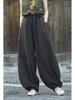 Women's Retro Ramie Sand-Washed Distressed Loose Lantern Pants for Meditation and Tai Chi