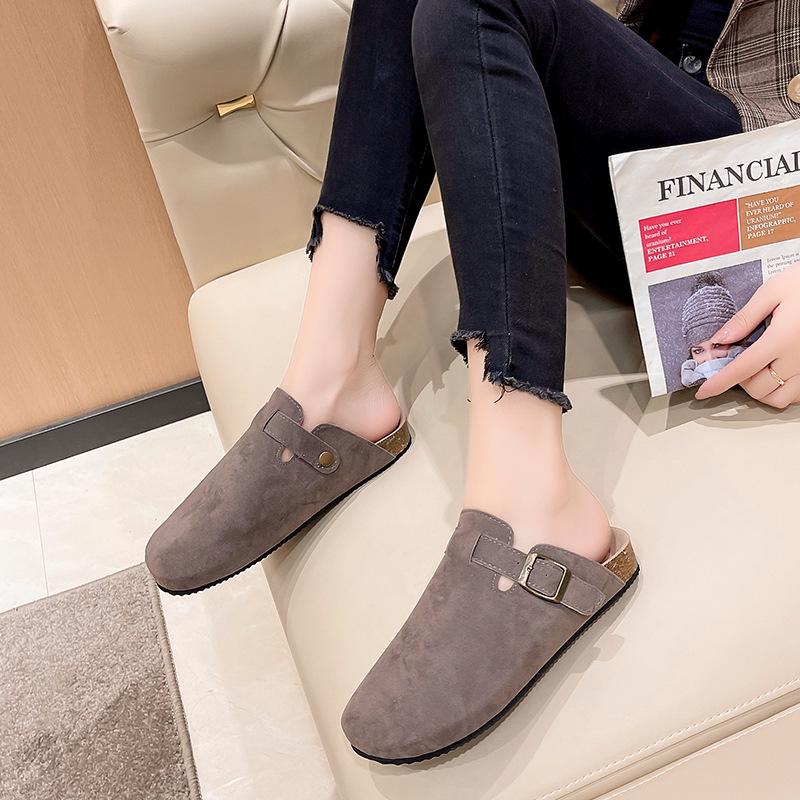 Plus Size Women's European & American Cork Closed-Toe Slippers - Trendy Roman-Inspired Half Slippers for Couples