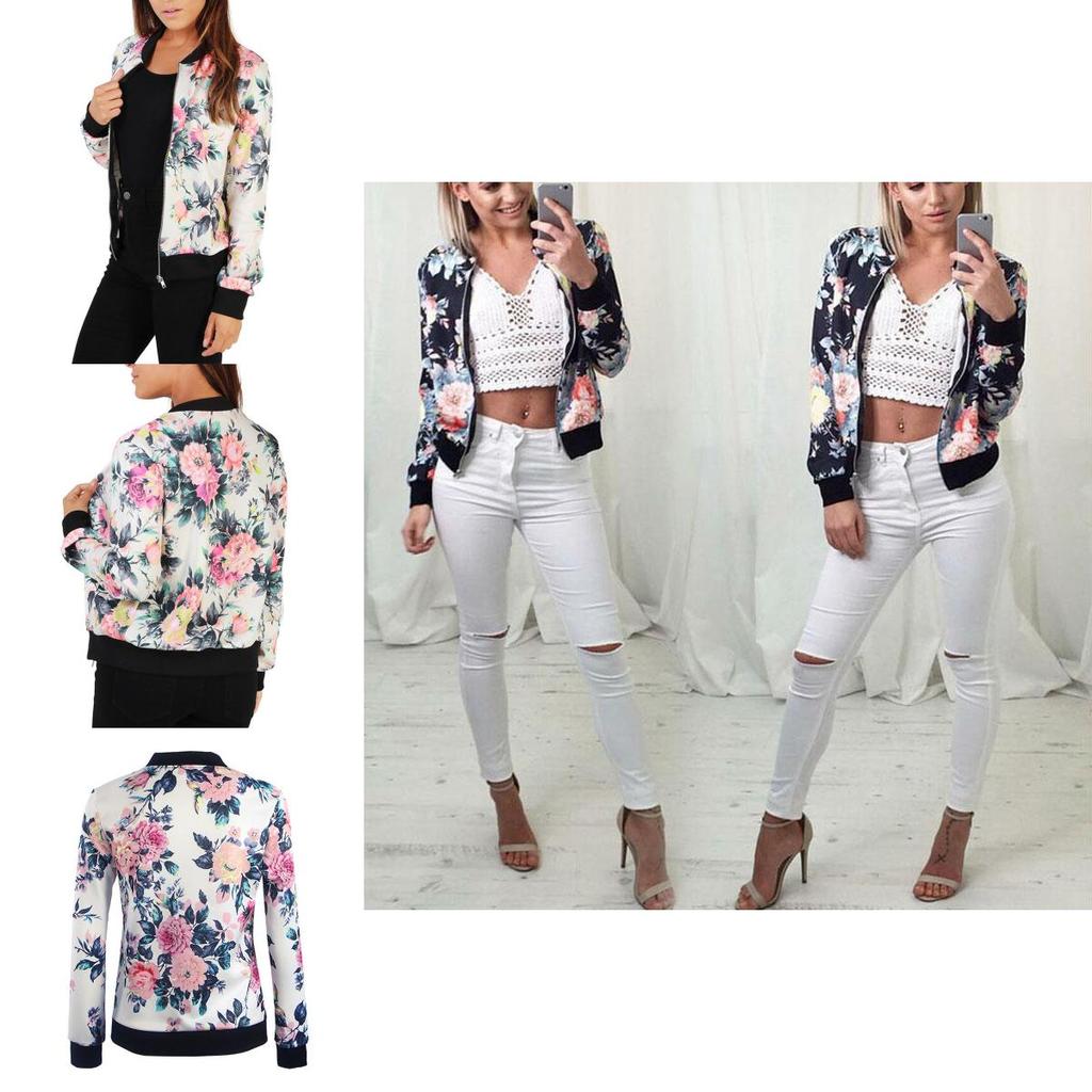 Stylish Women's Casual Floral Long Sleeve Baseball Jacket Coat For Everyday Wear