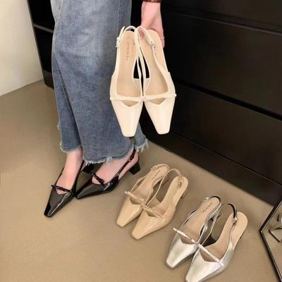 Fashion Versatile Medium And High Heel Bag Head Sandals Women'S Shoes French Temperament Empty Single Shoes