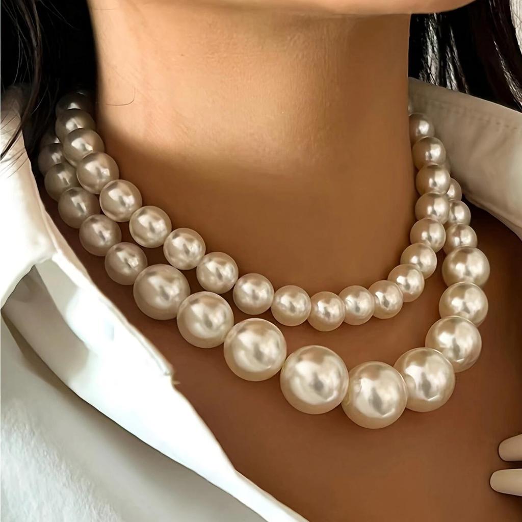 European & American Retro Double Layer Clavicle Pearl Necklace Set