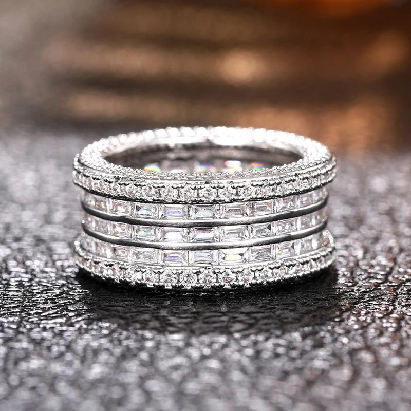Huitan Brilliant Wedding Engagement Rings for Women Full Inlaid CZ Aesthetic Exquisite Finger Accessories Delicate Party Jewelry