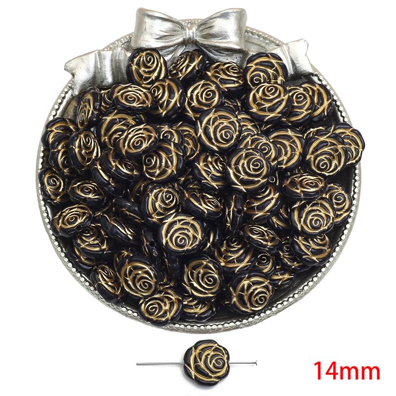 

Акрилові намистини Бароко Ретро Золоті У формі квітки Плоскі круглі намистини для виготовлення ювелірних виробів DIY Браслети Намисто 14mm 50pcs чорний