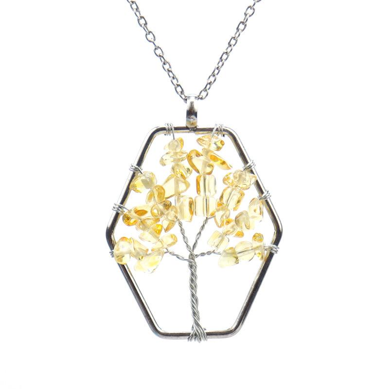 Hand Wrapped Hexagonal Tree Of Life Necklace Gravel Crystal Pendant N20 цитриновый