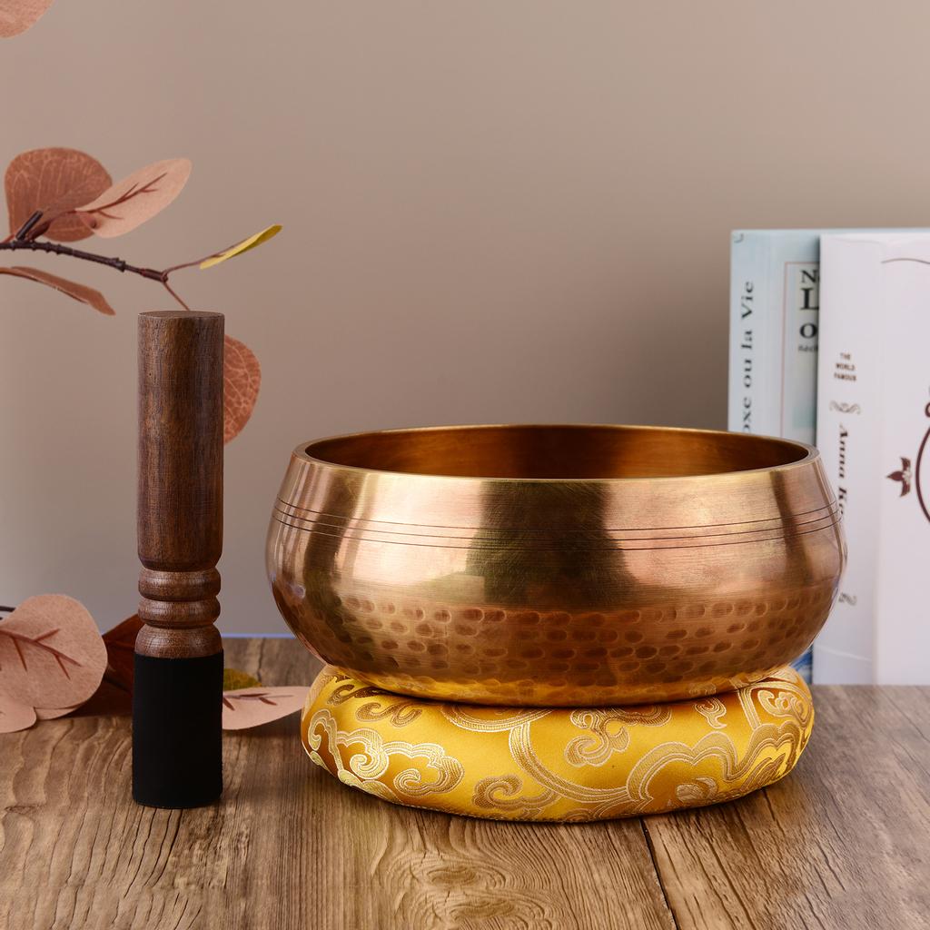 Tibetan Singing Bowl Set with 20.5cm/ 8inch Large Handmade Metal Sound Bowl & Soft Cushion(Random Color Delivery) & Wooden Strik