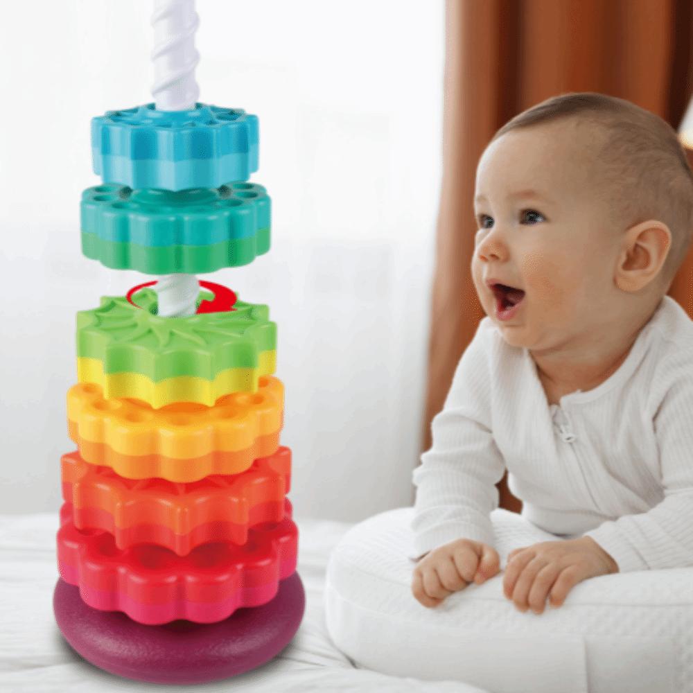 Safety Rotating Rainbow Tower Montessori Colored Children's Toys  Birthday Gitfs