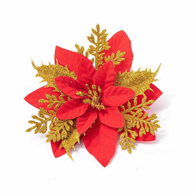 1~20Pcs Glitter Pink Christmas Flowers Xmas Tree 14cm Artifical Flower Ornaments 2025 Christmas Decoration For Home New Year