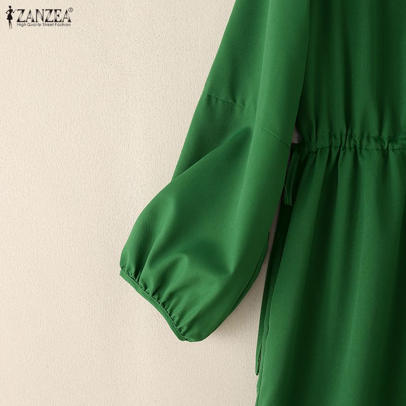 ZANZEA Women Casual V-Neck Solid Color Long Sleeve Loose Dress