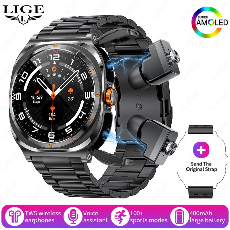 New TWS 2-In-1 Headset Smart Watch Bluetooth Call Men Watches 400mAh Battery Heart Rate Play Music Smartwatch Women