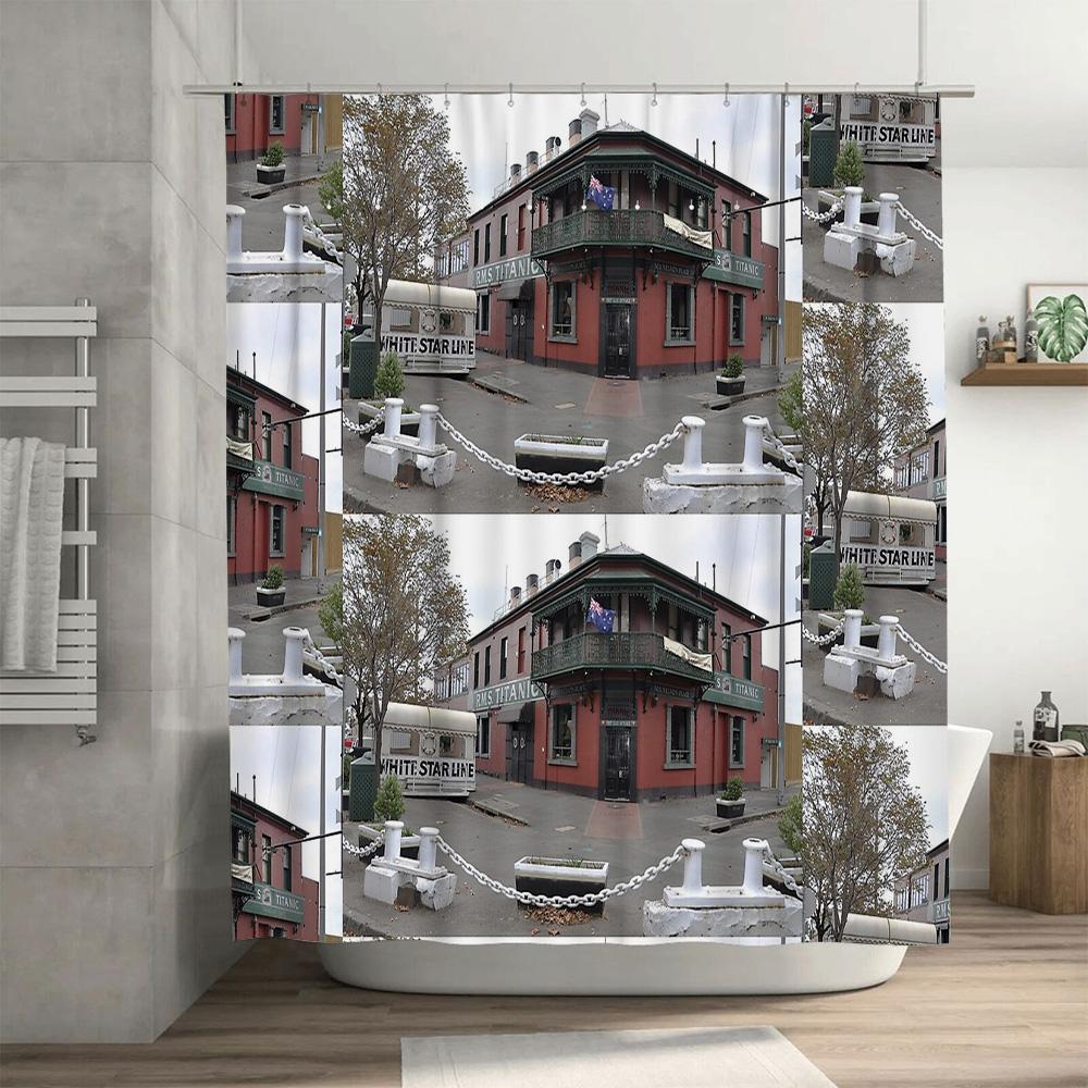 unframed Vintage Pub Bathroom Decor Shower Curtain Rustic Tavern Inn Hotel Washroom Backdrop