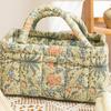 Floral Pattern Bento Handbags Patchwork Design Foldable Shopper Bag Portable Cotton Material Cosmetic Bag Storage