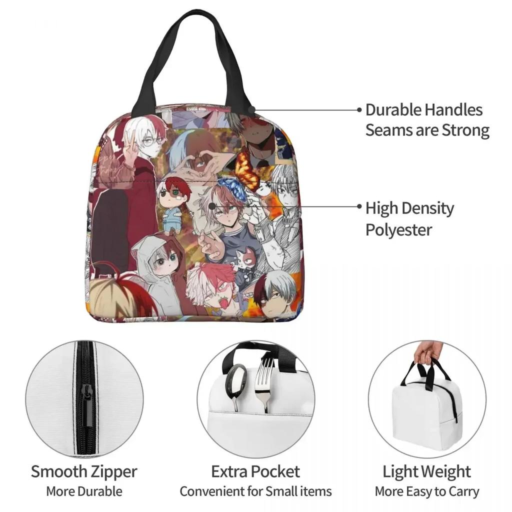 Academia My Hero Todoroki M6 Insulated Lunch Bag for Women Office Cooler Thermal Food Box Tote Portable Lunch Boxes Container