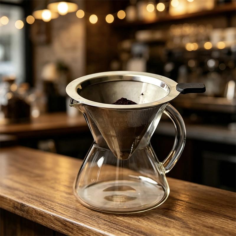 300ml Conical Borosilicate Glass Coffee Server Pour Over Drip Coffee Pot with Handle Barista Hand Brewing Carafe Tools