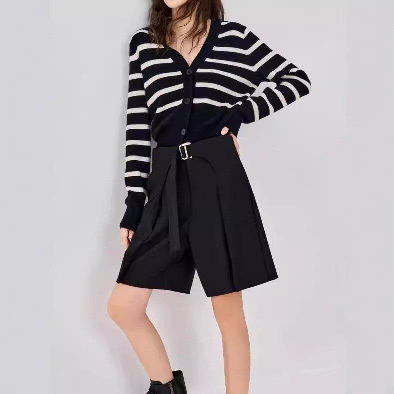 Autumn Women's V-neck Long Sleeved Sweater Striped Knitted Sweater Cardigan Design Sense