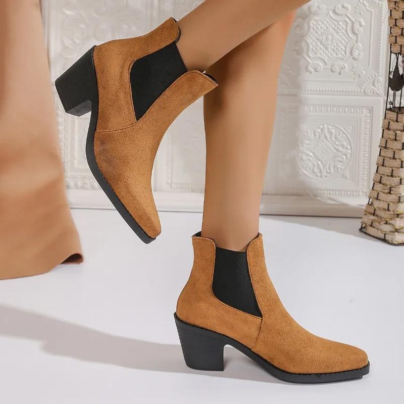 

Модная женская обувь 2024 Бренд Слипоны Женские ботинки Модная цветовая гамма Современные ботинки Женские Новые Остроносые Большого размера Ботильоны 43 светло-коричневого