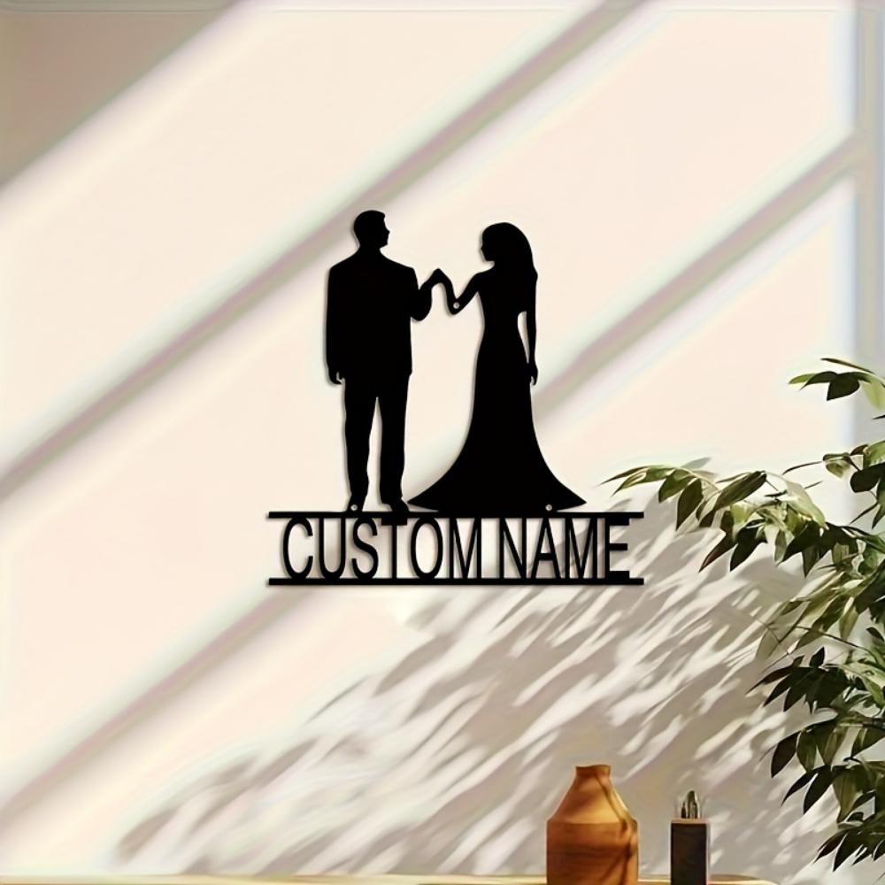 Custom Last Name Sign Metal Wall Art for Wedding Couple Romantic Gift Home Decor