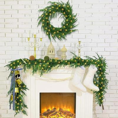Norfolk Garland Christmas Wreath With 50 LEDs Artificial Garland For Holiday Indoor Fireplace Decoration