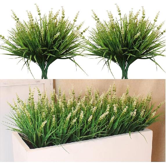 Alyptus 12 Bundles Artificial Plants Outdoor Fake Monkey Grass with Flowers for Pot UV Resistant Plant Decor for Window Garden Patio Hanging Planter