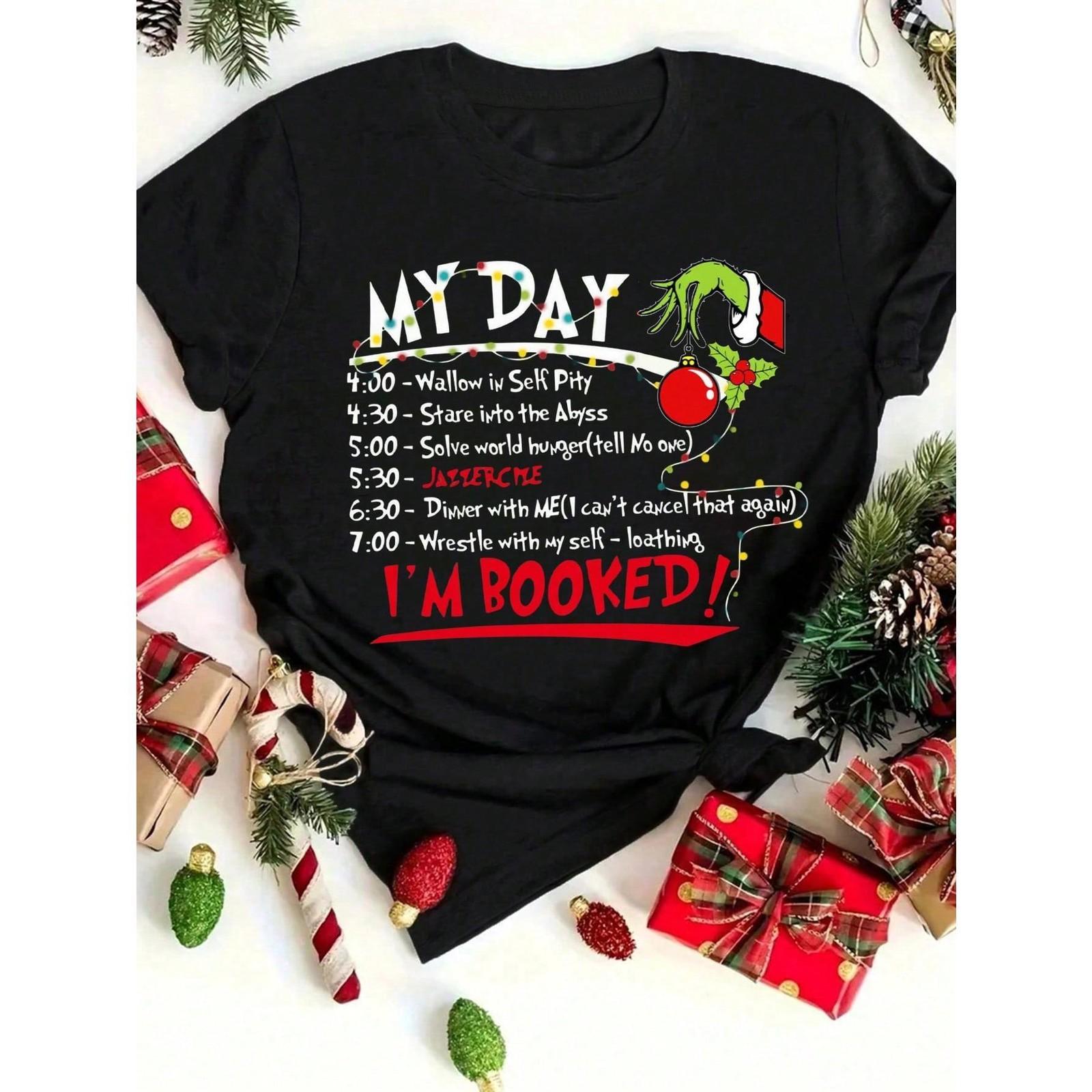 My Day I m Booked Schedule Cartoon Cute Funny Christmas Graphic Tee S