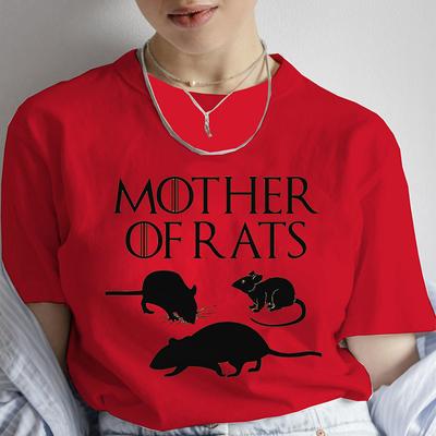 Mode T-Shirt Mutter der Ratten Rattenliebhaber Print T-Shirt Damen Rundhals Lässig Locker Lustiges T-Shirt Elegant Kurzarm Y2k Oberteile