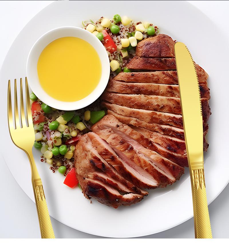 Stainless Steel Embossed Handle Western Food Hotel Tableware Knife, Fork and Spoon Dessert Spoon 24 Pieces Suit