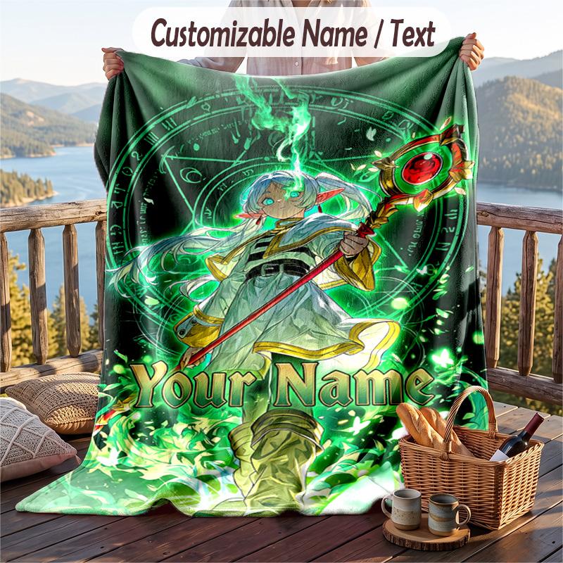 Custom Text Flannel Throw Blanket, Lightweight Cozy Bed Sofa BlanketFrieren Beyond Journey's End