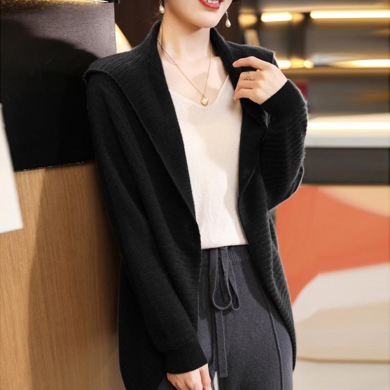 

Жіночий кашеміровий кардиган Qinghe кашемір 30% кашемір 70% вовна Жіночий осінньо-зимовий кашеміровий кардиган м який і теплий чорний