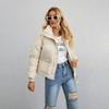 Women's Oversized Cropped Stand Collar Padded Jacket, Casual Zip Up Puffer Coat, Korean Style European American Winter Outerwear for Petite