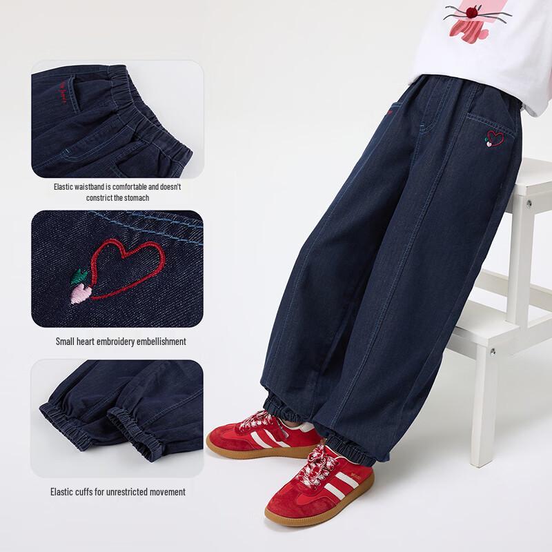 Little YINMAN Girls' Cartoon Embroidered Denim Joggers