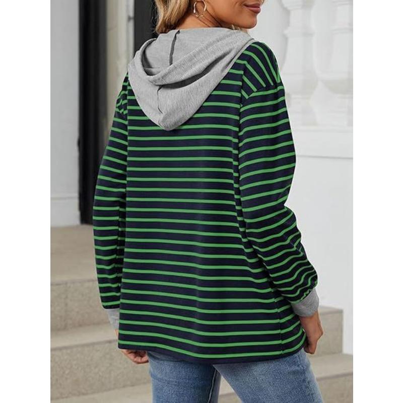 YYFS Women's Fashion Casual Stripe Print Long Sleeve Hooded Hoodies & Sweatshirts