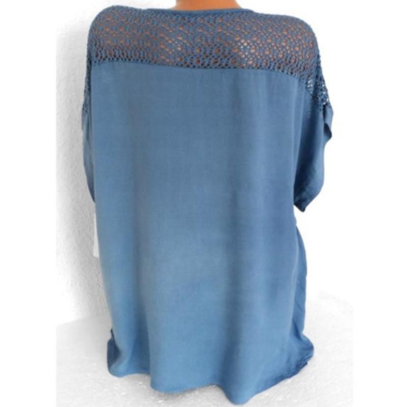 Chemisiers et Hauts d'Été à Manches Courtes pour Dames Chemise Patchwork en Dentelle Blanche Lâche 4xl 5xl 6xl Hauts pour Dames Vêtements Décontractés