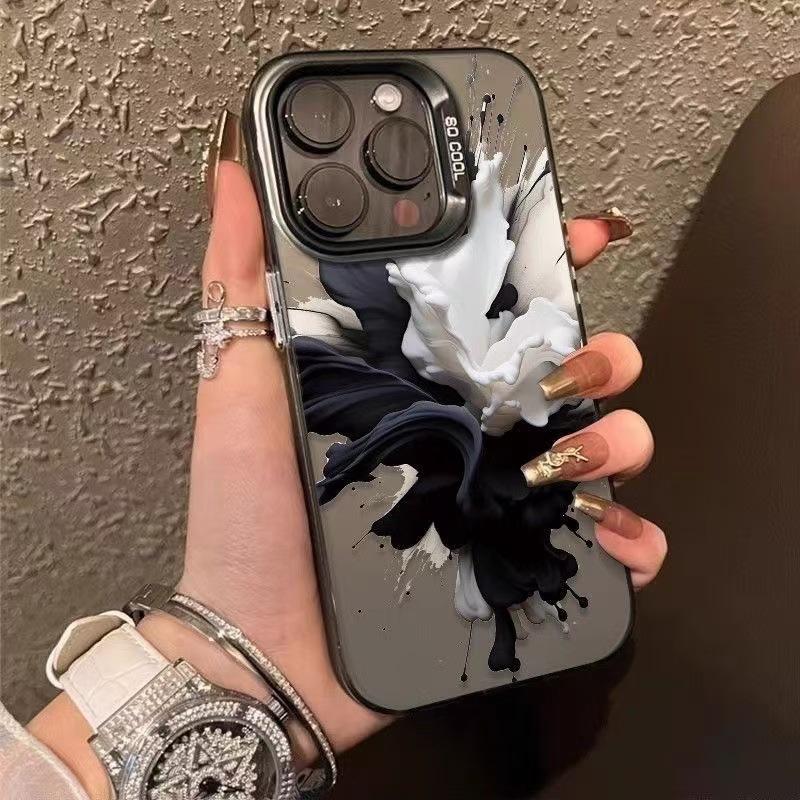 Black and White Ink Is Suitable for Iphone17 Mobile Phone Case 11 Apple 15promax/14 Anti-drop 13pro European and American Wind 16