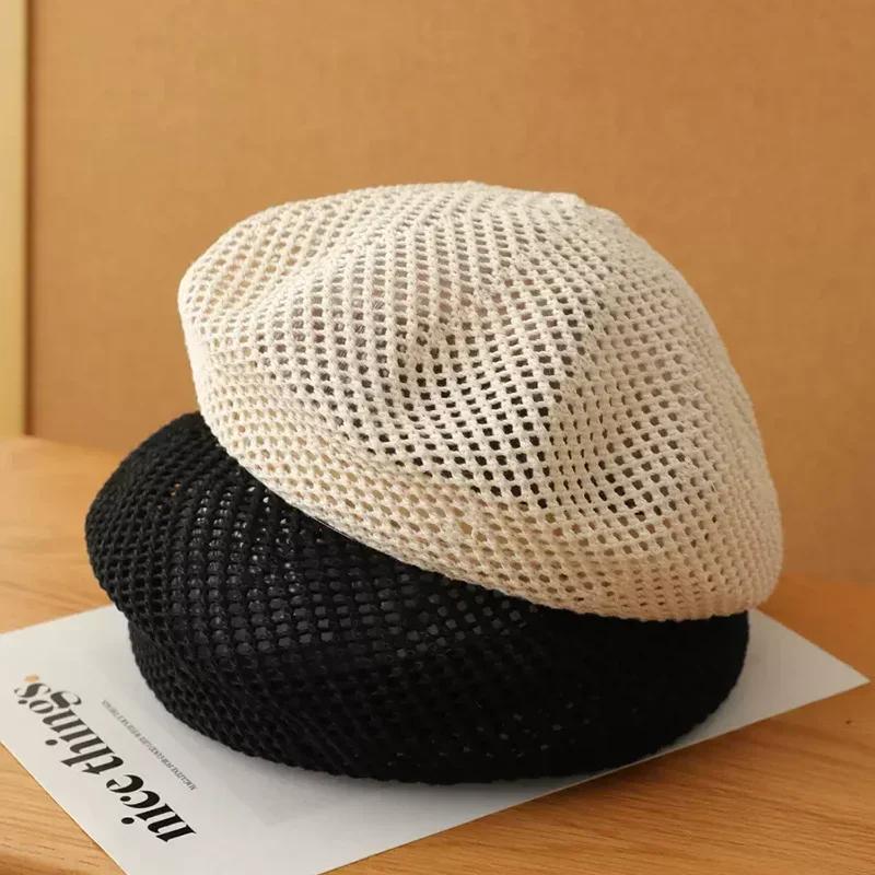 Straw Beret for Women Summer Sun Protection UPF 50+ Breathable Thin Lace-up Design, Head Size Outdoor Beach Sun Hat Headband