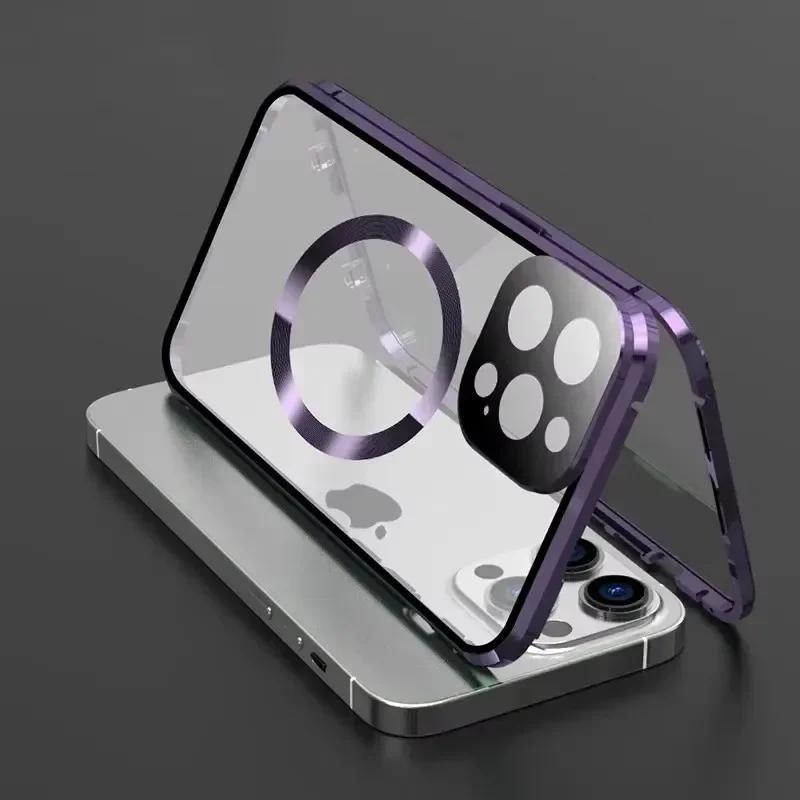 Metal Magnetic Double-Sided Buckle Case For For Iphone 16 1 14 Plus 13 12 Pro Max 16E Lens Protection Full Cover Shockproof