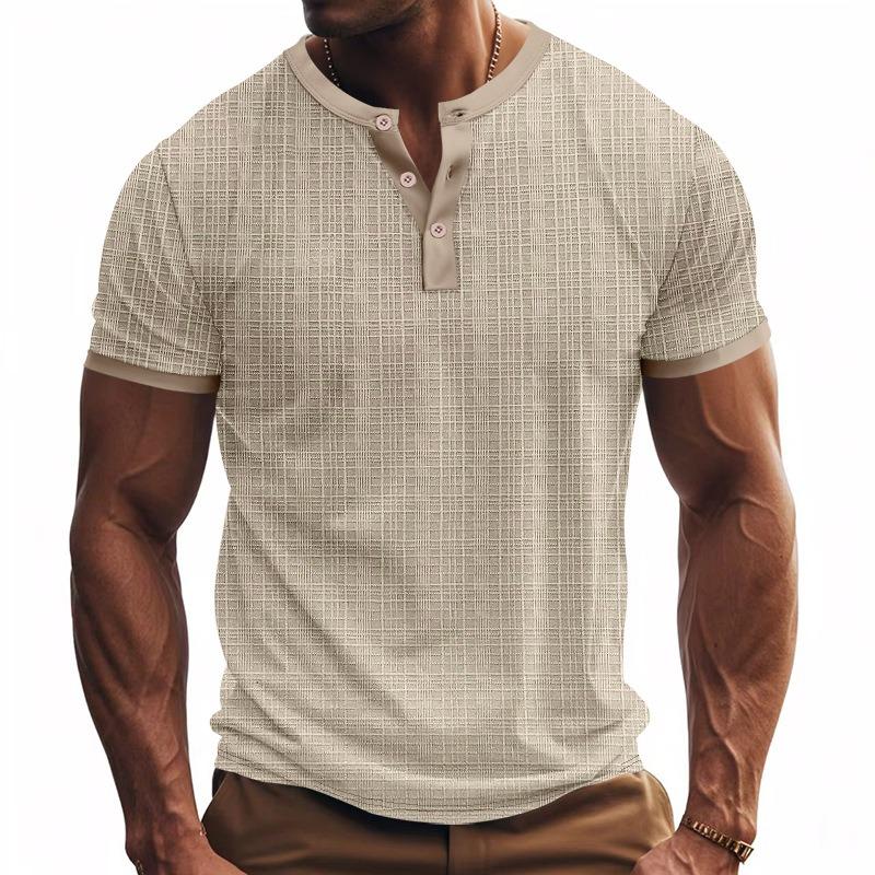 Mens Casual Breathable Loose Short Sleeve Henley Summer T Shirt