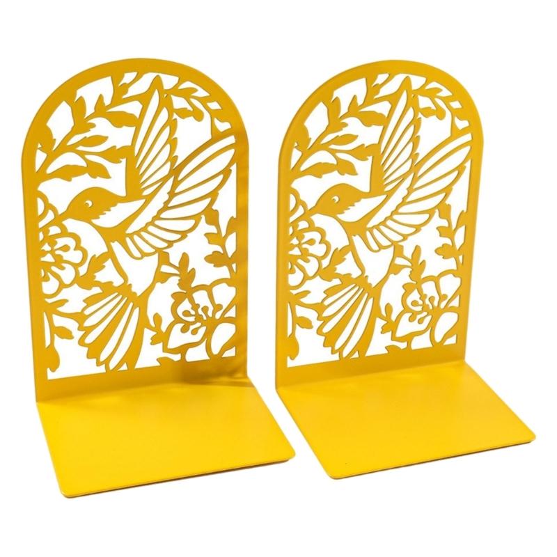 2Pcs Book Ends for Shelves Hollowed Bird Flower Metal Bookends Heavy Duty Book End Decorative Book Stoppers for Shelves