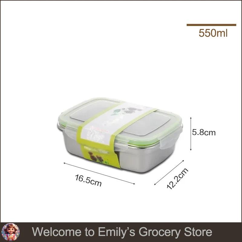 304 Stainless Steel Fresh-keeping Box Sealed Fruit LeakProof Lunch Box with Lid Container Refrigerated Storage Kitchenware