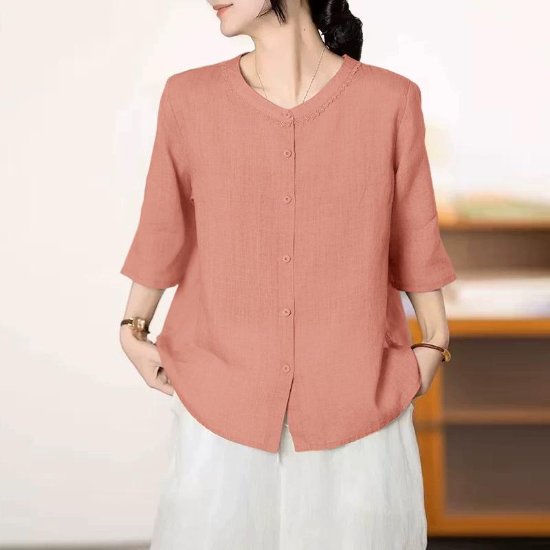 ZANZEA Women Casual Round Neck Solid Color Loose 3/4 Sleeve Blouse